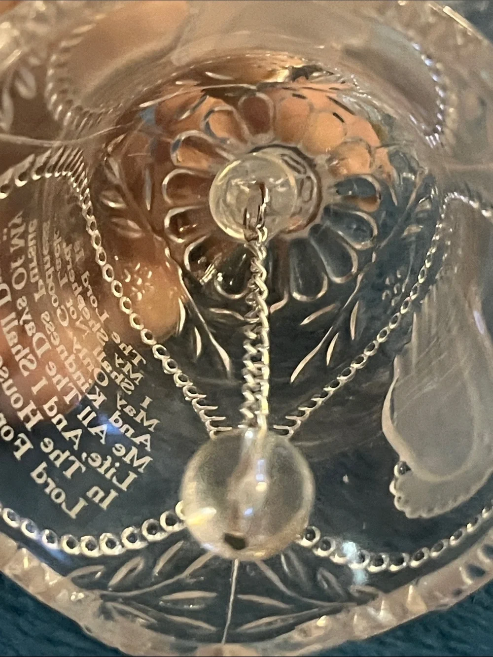 Vintage Emson Lead Crystal Lord is my Shepherd Psalms Pair of Bells 003